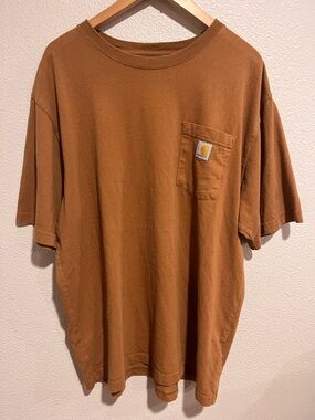 Carharrt 100% Cotton Loose Fit Casual Short Sleeve Shirt Brown Mens XL